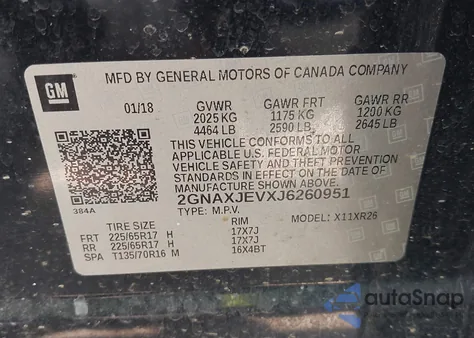 2018 Chevrolet Equinox Lt from USA, damaged, VIN 2GNAXJEVXJ6260951